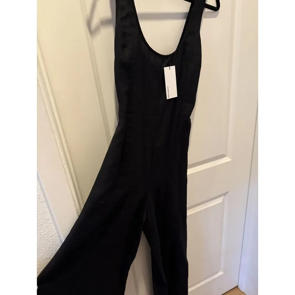 Reformation Nell Linen Jumpsuit Black Size S NWT Wide Leg Scoop Neck